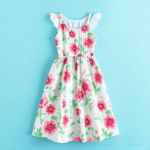 Vestido de verano floreado con fondo azul y detalles en blanco